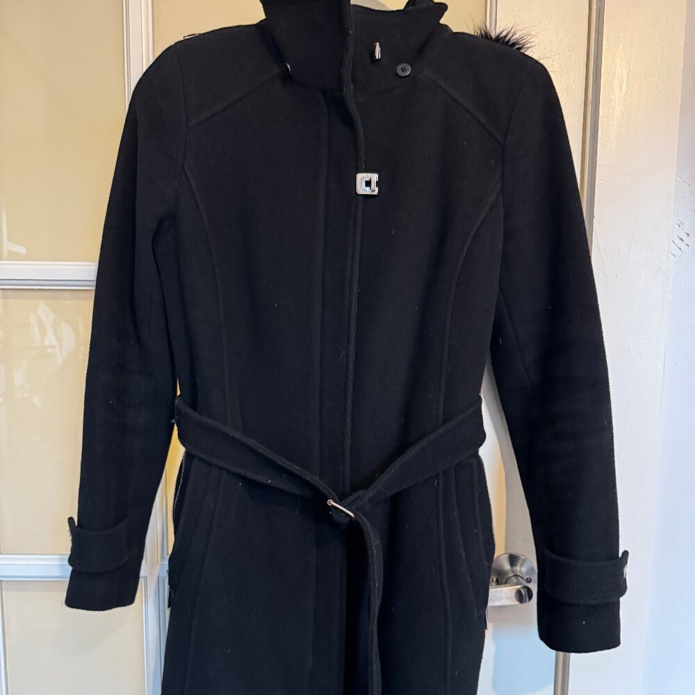 Calvin Klein Wool Pea Coat with Faux Fur Hood